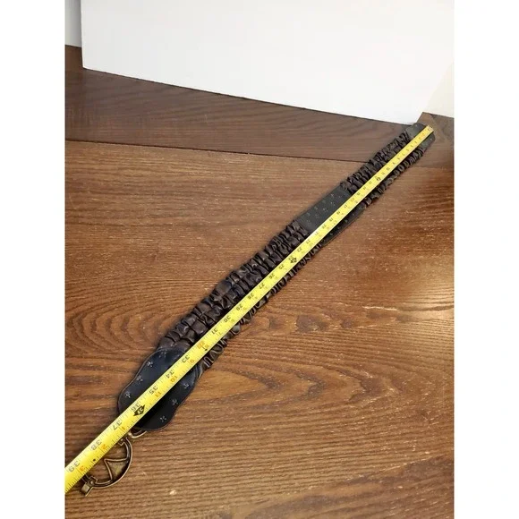 Womens L/XL Chocolate Ruched Elastic Cinch Wide Belt Brass Hook Art Deco Studded - Picture 10 of 14